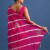 Rani Pink Hand Dyed Lehriya Silk Saree With Gota Patti Work