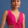 Rani Pink Hand Dyed Lehriya Silk Saree With Gota Patti Work