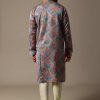 Aqua Blue Printed Silk Kurta Set For Men