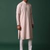 Pink Cotton Silk Kurta Set With Intricate Thread Work Embroidery