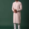 Pink Cotton Silk Kurta Set With Intricate Thread Work Embroidery