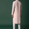 Pink Cotton Silk Kurta Set With Intricate Thread Work Embroidery
