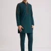 12738-peacock-blue-lycra-kurta-set-with-bead-work-1.webp Peacock Blue Lycra Kurta Set With Bead Work