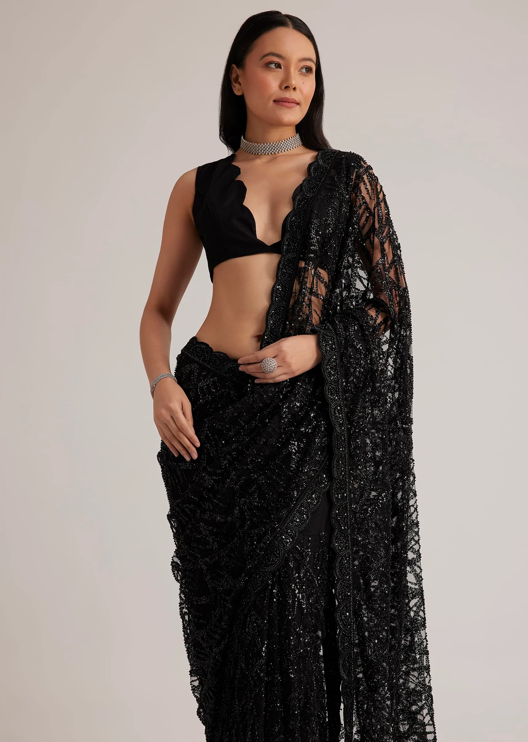 1274-black-net-saree-with-sequins-and-stones-embroidery-2.webp Black Net Saree With Sequins And Stones Embroidery
