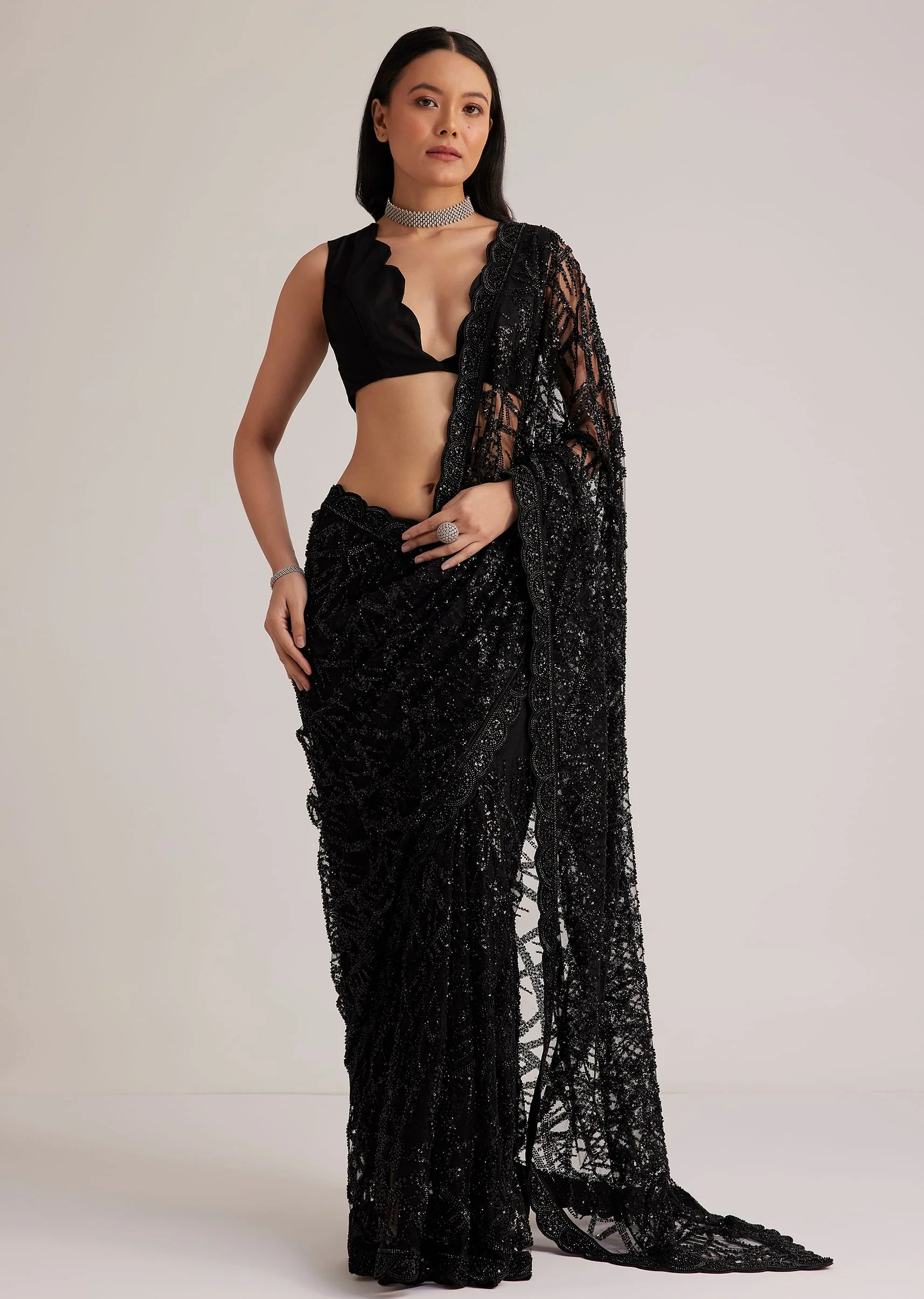 1274-black-net-saree-with-sequins-and-stones-embroidery-3.webp Black Net Saree With Sequins And Stones Embroidery