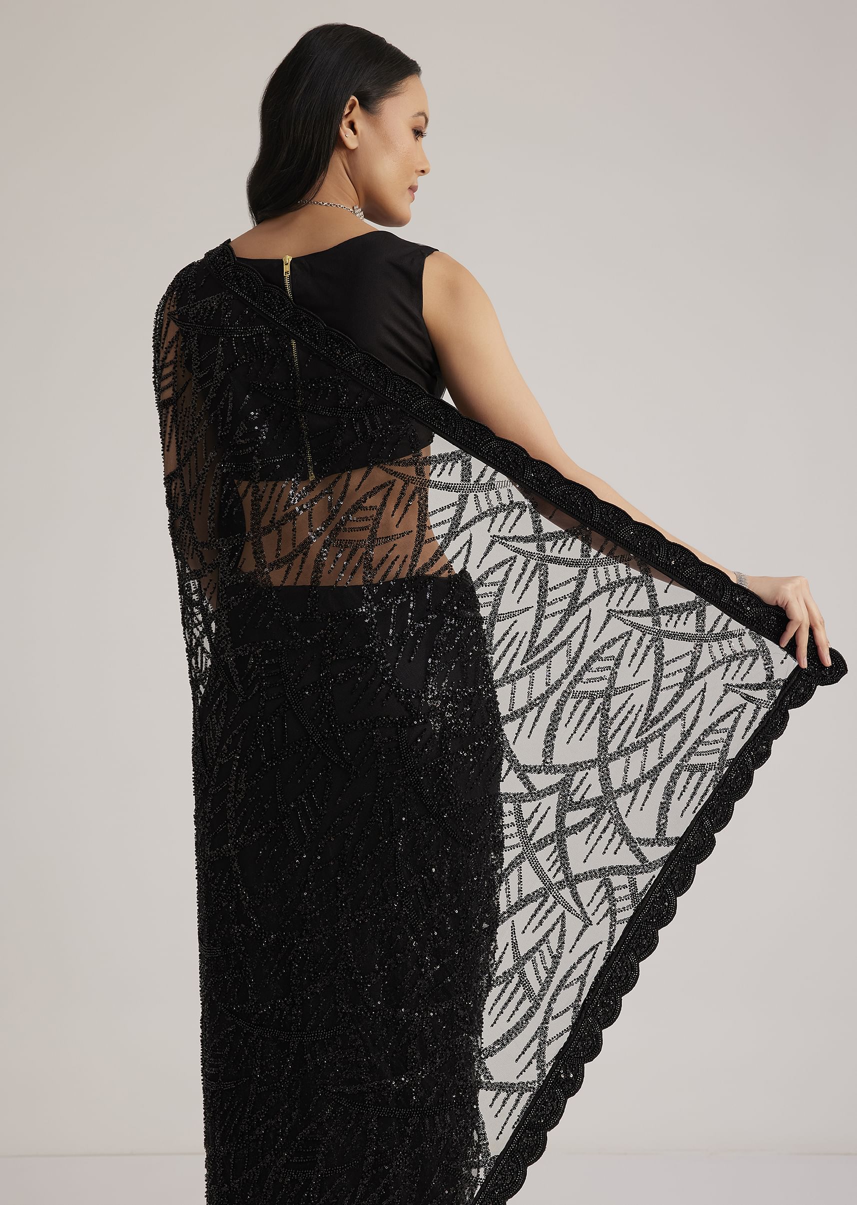 1274-black-net-saree-with-sequins-and-stones-embroidery-4.jpg Black Net Saree With Sequins And Stones Embroidery