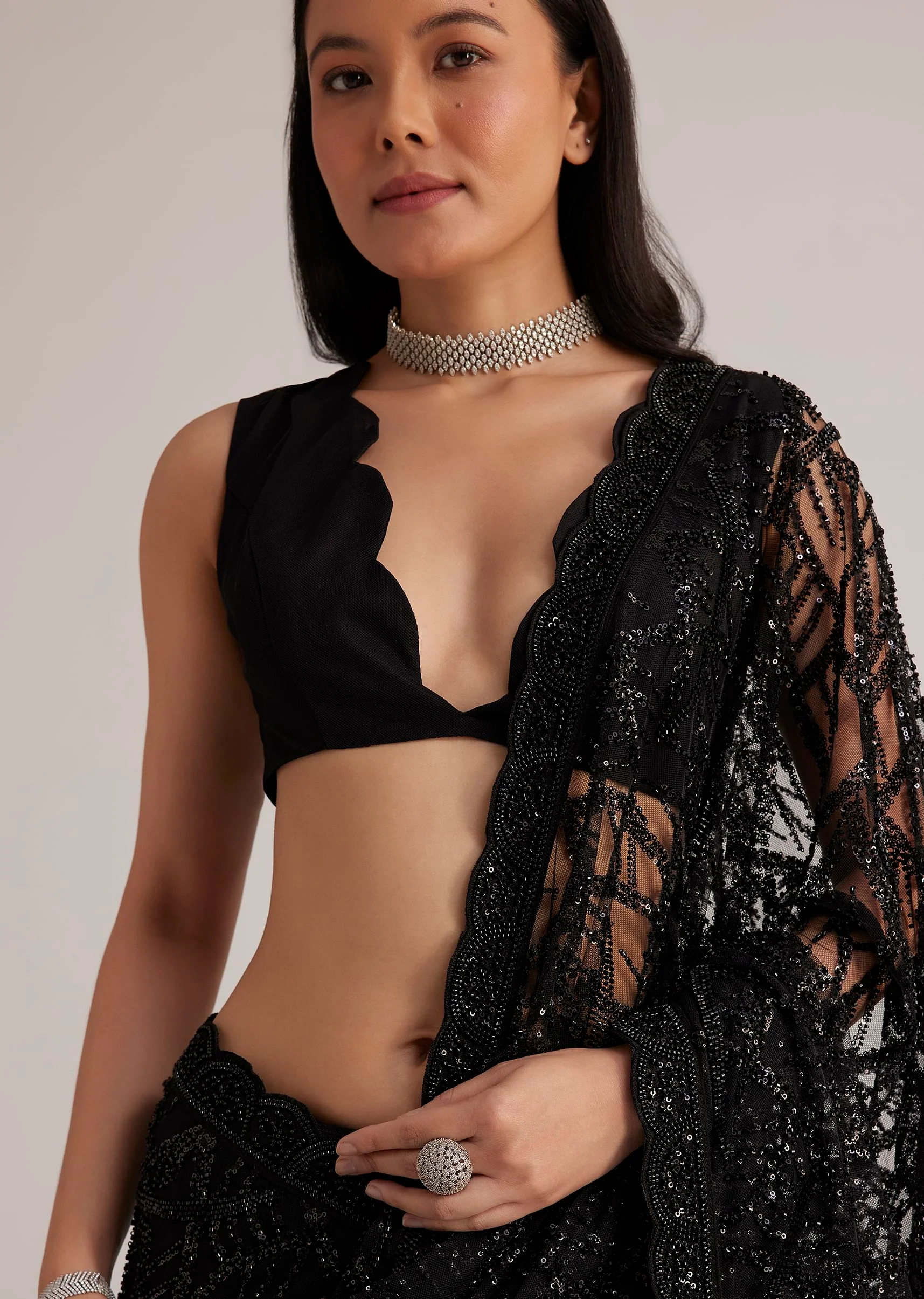 1274-black-net-saree-with-sequins-and-stones-embroidery-5.webp Black Net Saree With Sequins And Stones Embroidery