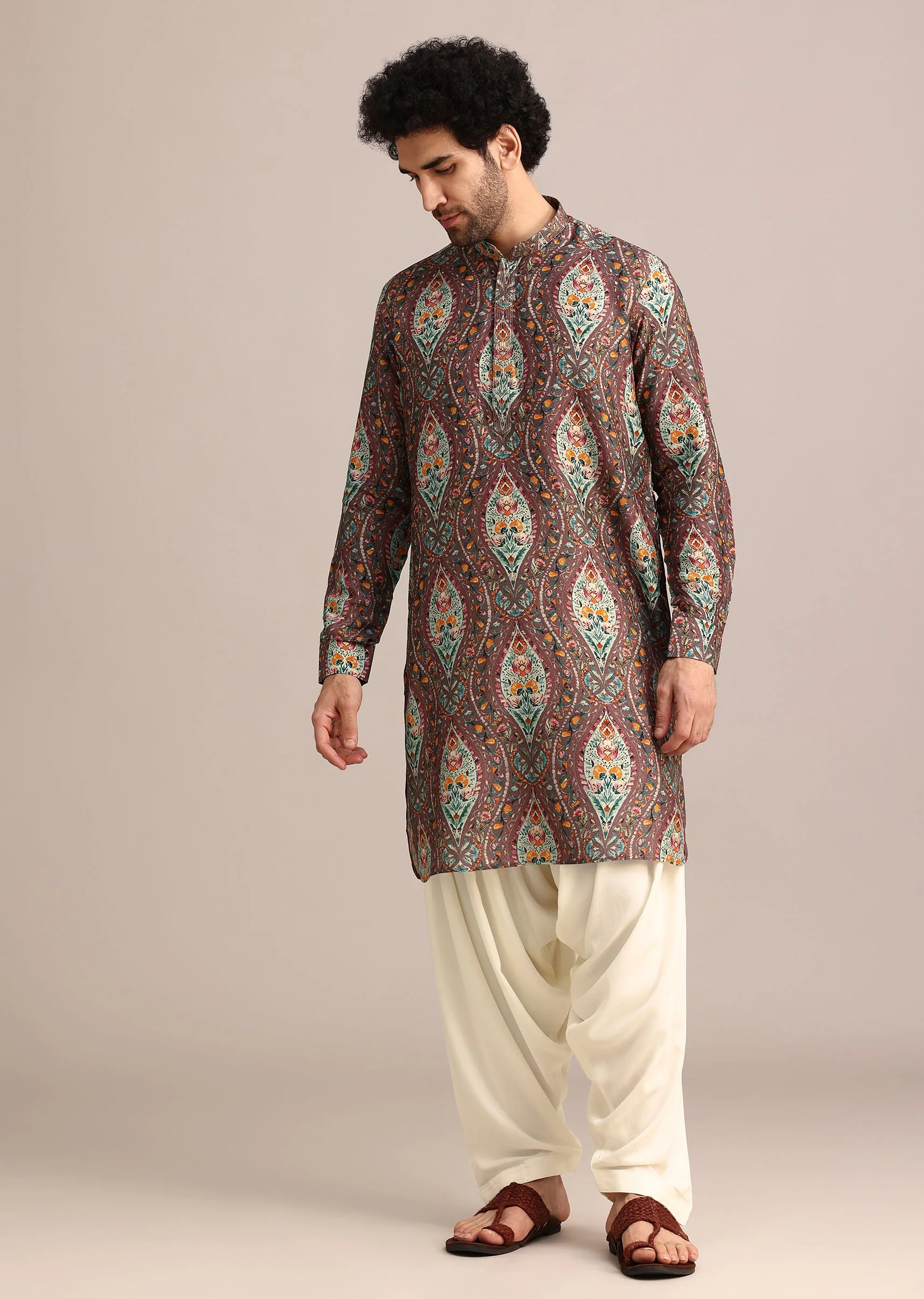 12747-brown-printed-kurta-and-patiala-salwar-set-1.webp Brown Printed Kurta And Patiala Salwar Set