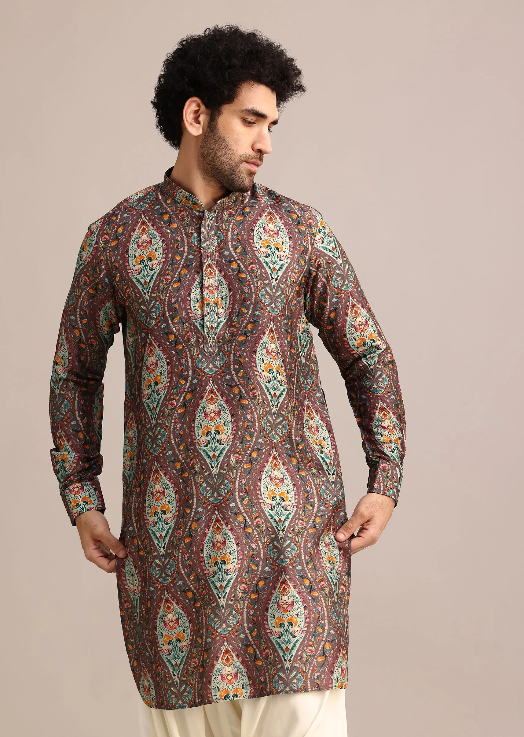 Brown Printed Kurta And Patiala Salwar Set