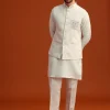 Sky Blue Zardosi Embroidered Jacket Kurta Set In Linen