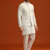 Sky Blue Zardosi Embroidered Jacket Kurta Set In Linen