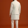 Sky Blue Zardosi Embroidered Jacket Kurta Set In Linen