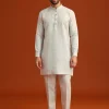 Sky Blue Zardosi Embroidered Jacket Kurta Set In Linen