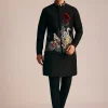 Black Silk Indo Western Set With Resham Embroidery