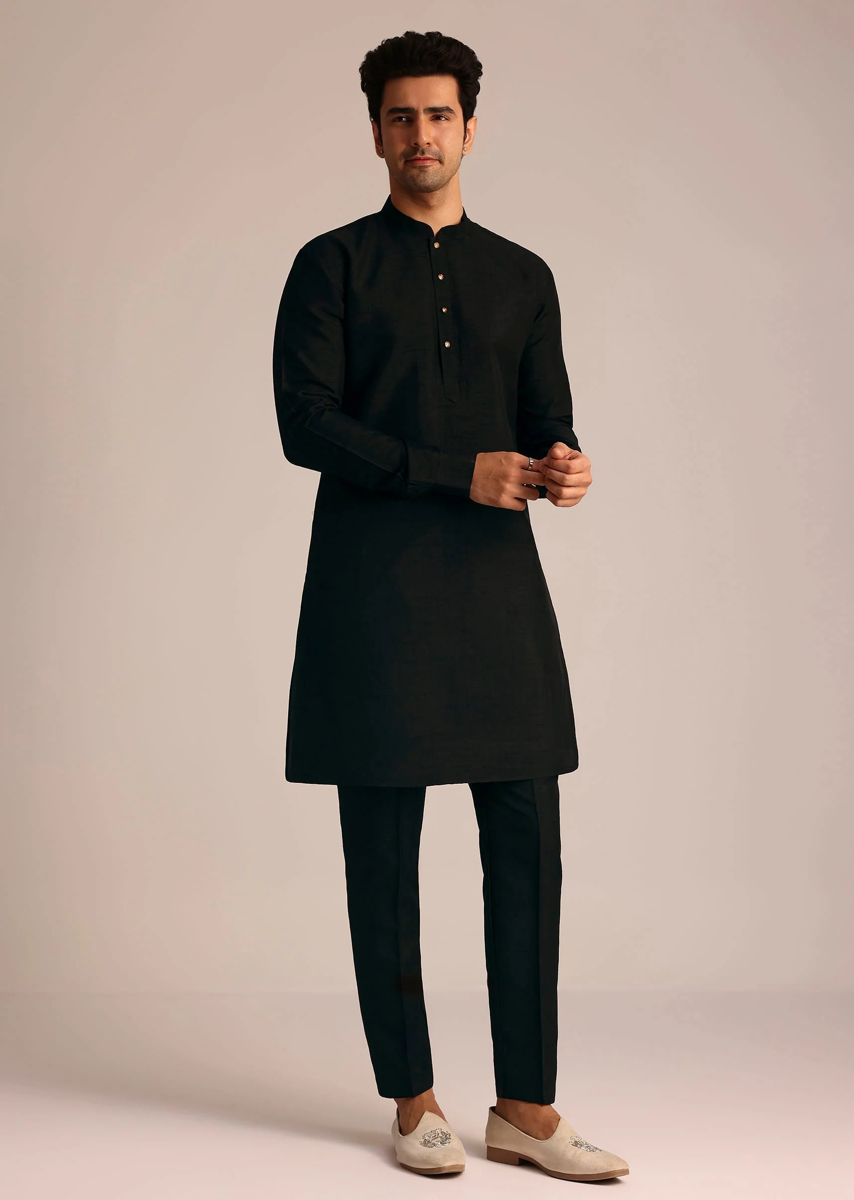 Black Silk Indo Western Set With Resham Embroidery