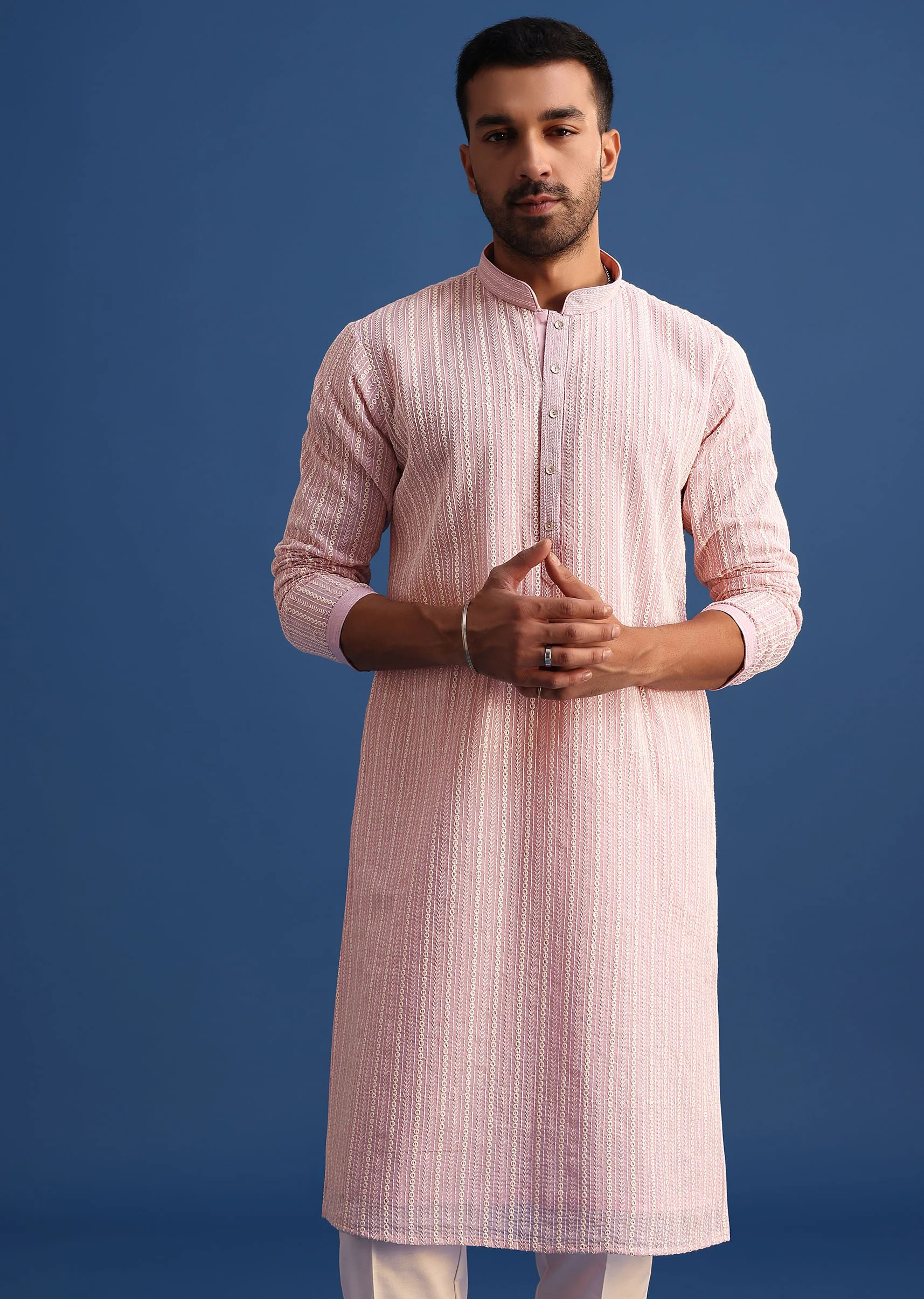 Lilac Georgette Kurta Set With Thread Work