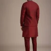 Red Jacket And Kurta Set In Silk With Resham Work