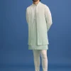 Green Silk Ombre Zardosi Kurta Jacket Set