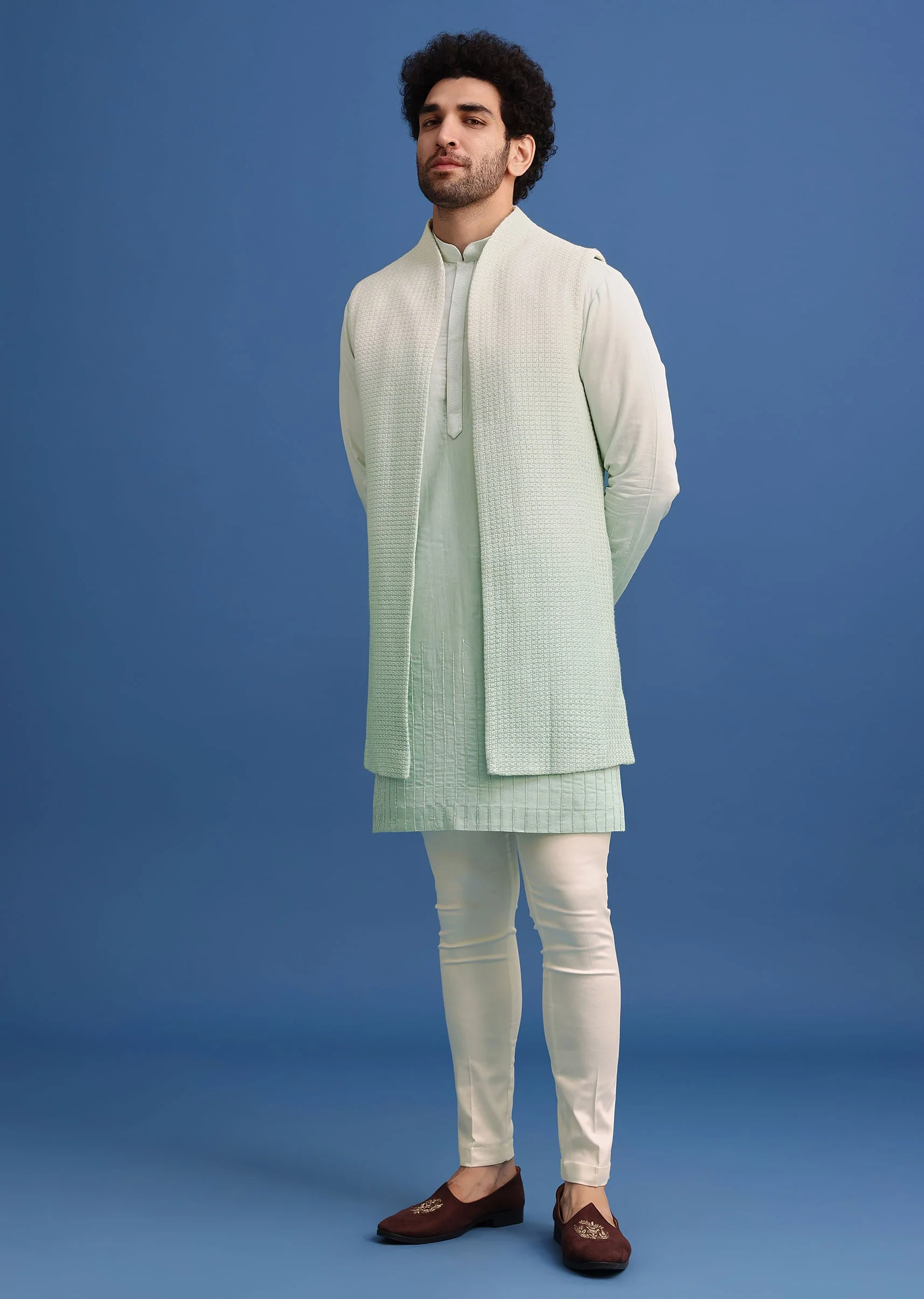 12792-green-silk-ombre-zardosi-kurta-jacket-set-1.webp Green Silk Ombre Zardosi Kurta Jacket Set