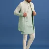 Green Silk Ombre Zardosi Kurta Jacket Set