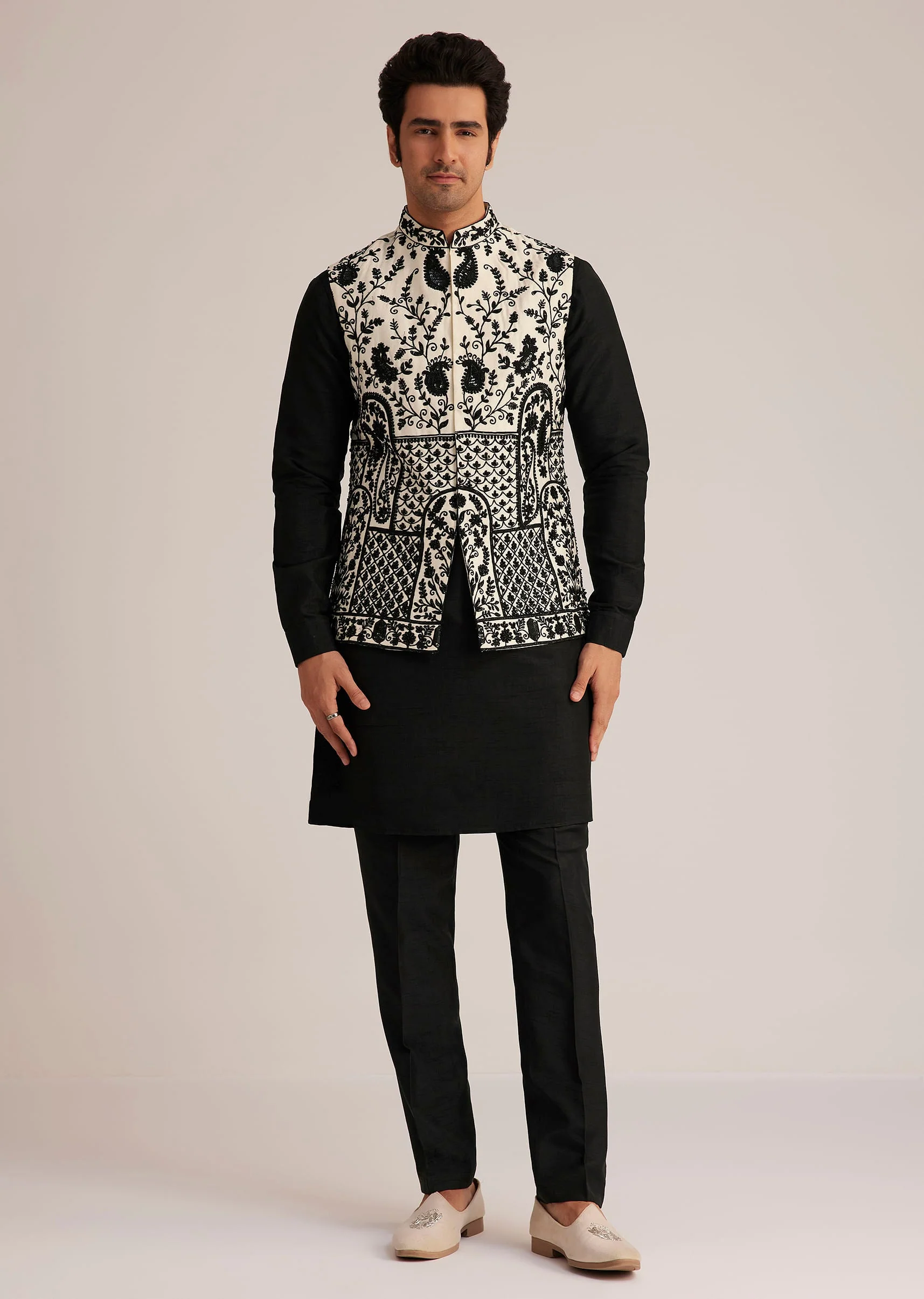 Black Embroidered Nehru Jacket Set