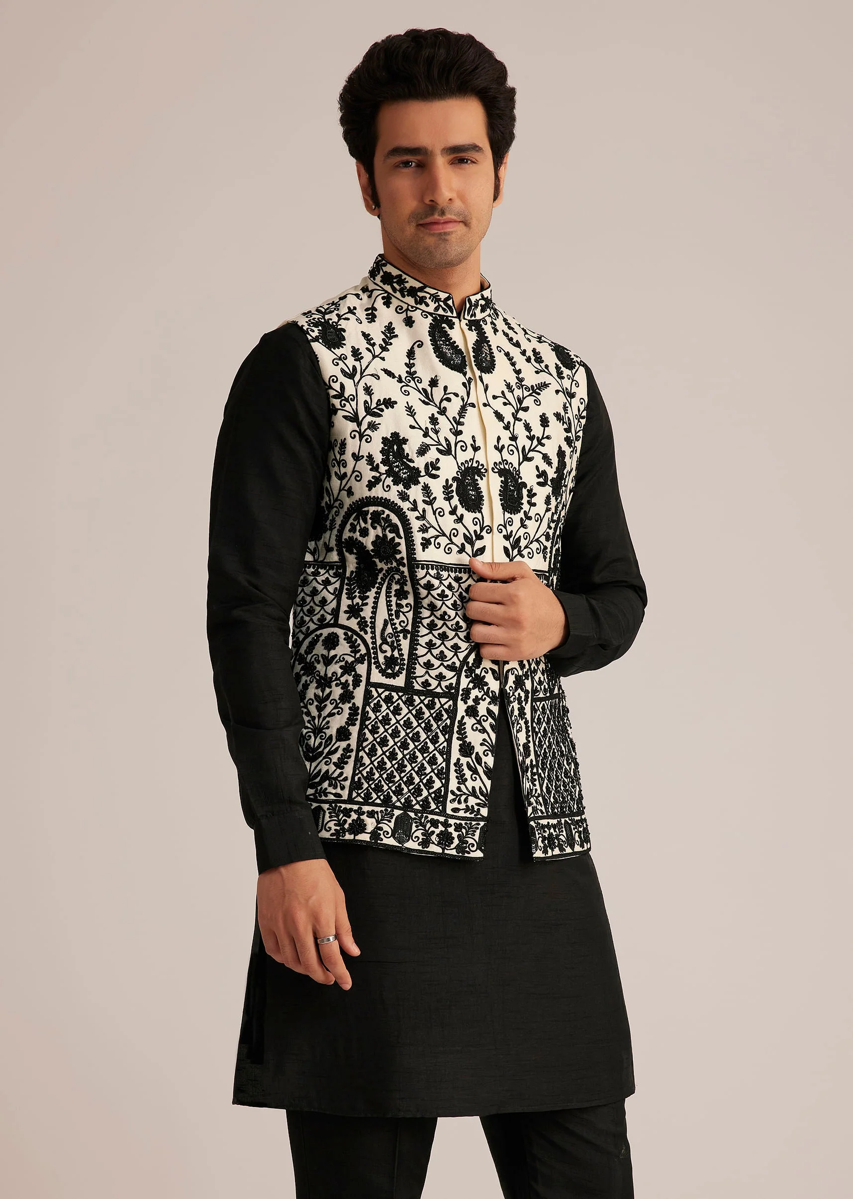 Black Embroidered Nehru Jacket Set