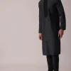 Grey Festive Silk Kurta Set With Intricate Handwork