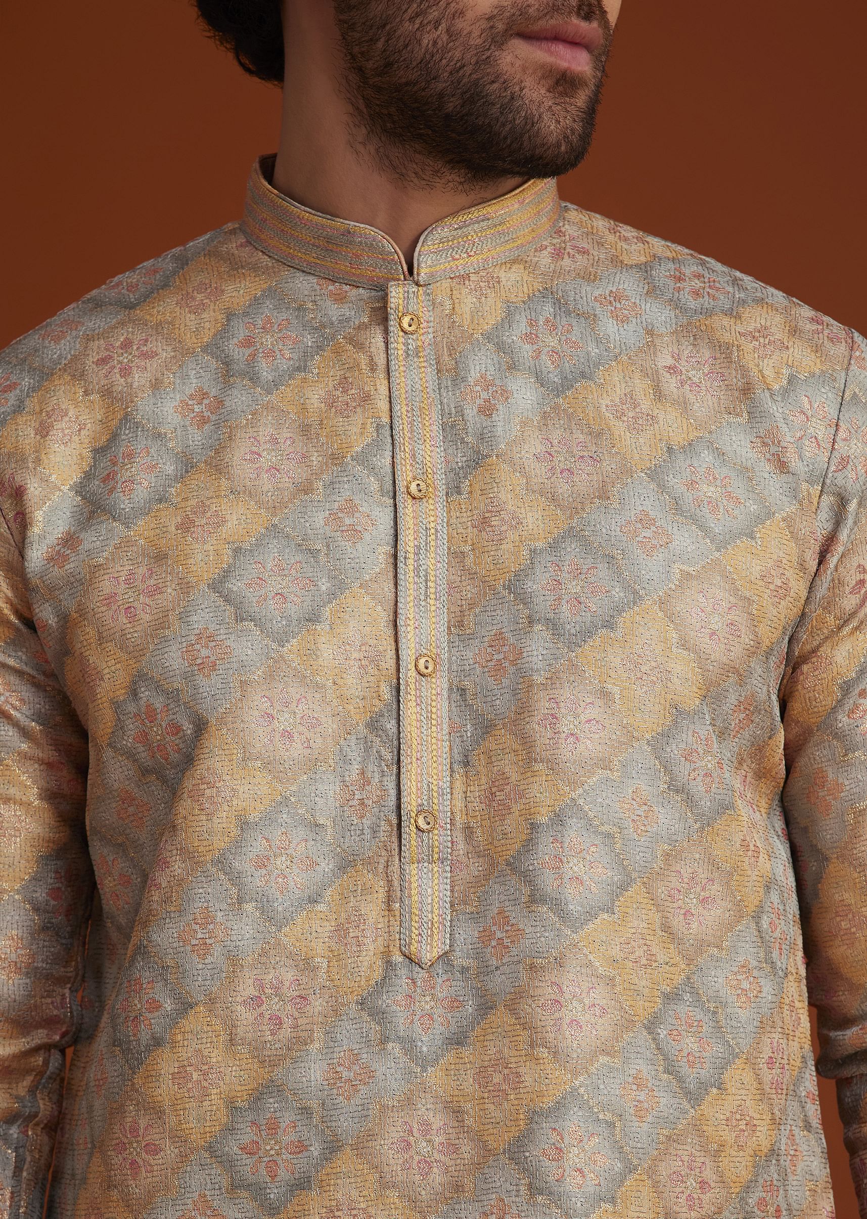 12837-multi-colour-brocade-kurta-pajama-set-1.jpg Multi Colour Brocade Kurta Pajama Set