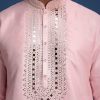 Pink Silk Kurta Set With Mirror Work