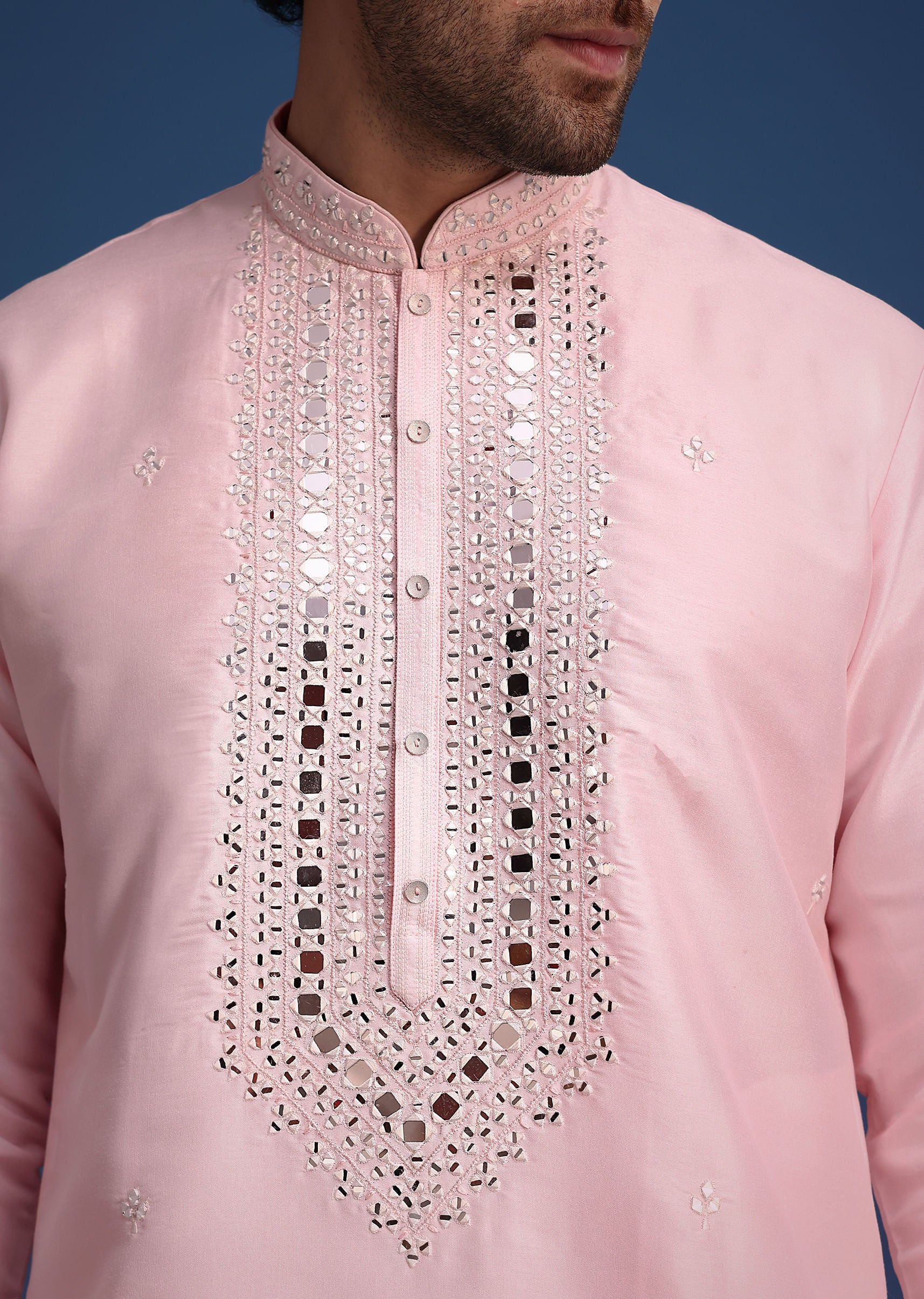 12846-pink-silk-kurta-set-with-mirror-work-1.jpg Pink Silk Kurta Set With Mirror Work
