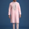 Pink Silk Kurta Set With Mirror Work