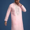 Pink Silk Kurta Set With Mirror Work