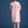 Pink Silk Kurta Set With Mirror Work