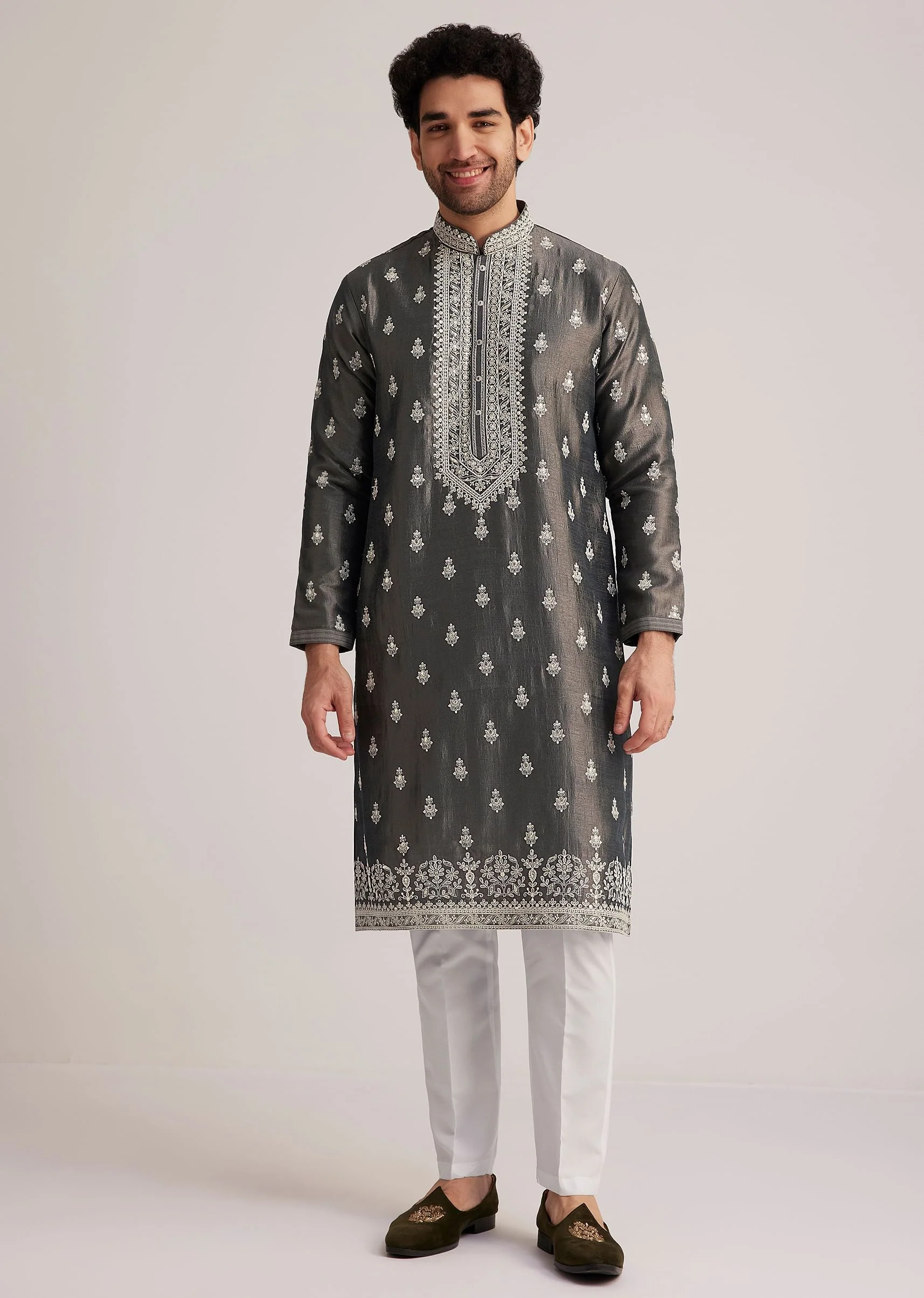 12855-grey-embroidered-silk-kurta-set-1.webp Grey Embroidered Silk Kurta Set