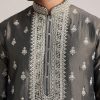 12855-grey-embroidered-silk-kurta-set-2.jpg Grey Embroidered Silk Kurta Set