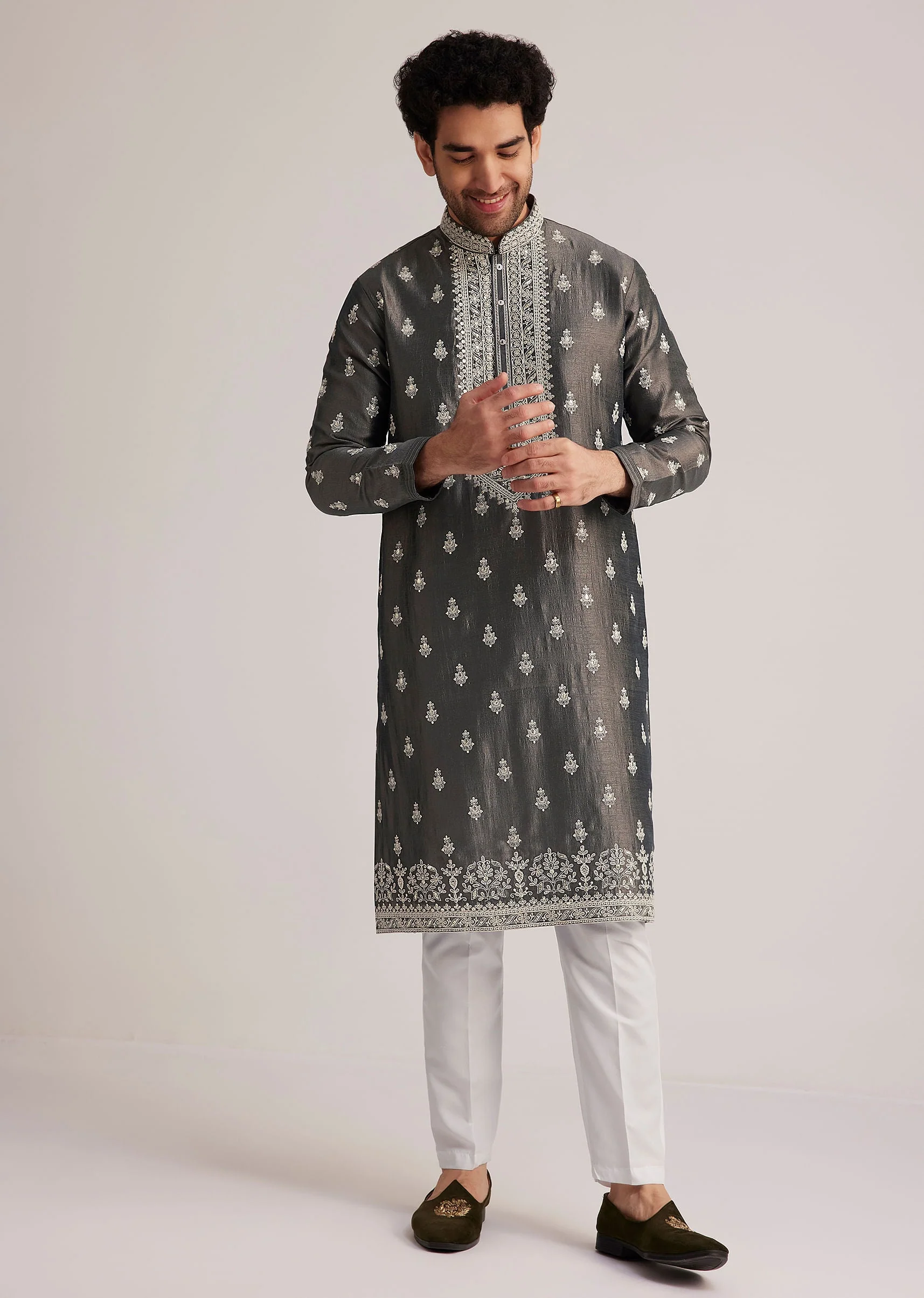 12855-grey-embroidered-silk-kurta-set-3.webp Grey Embroidered Silk Kurta Set