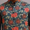 Blue Silk Floral And Stripe Print Jacket Kurta Set
