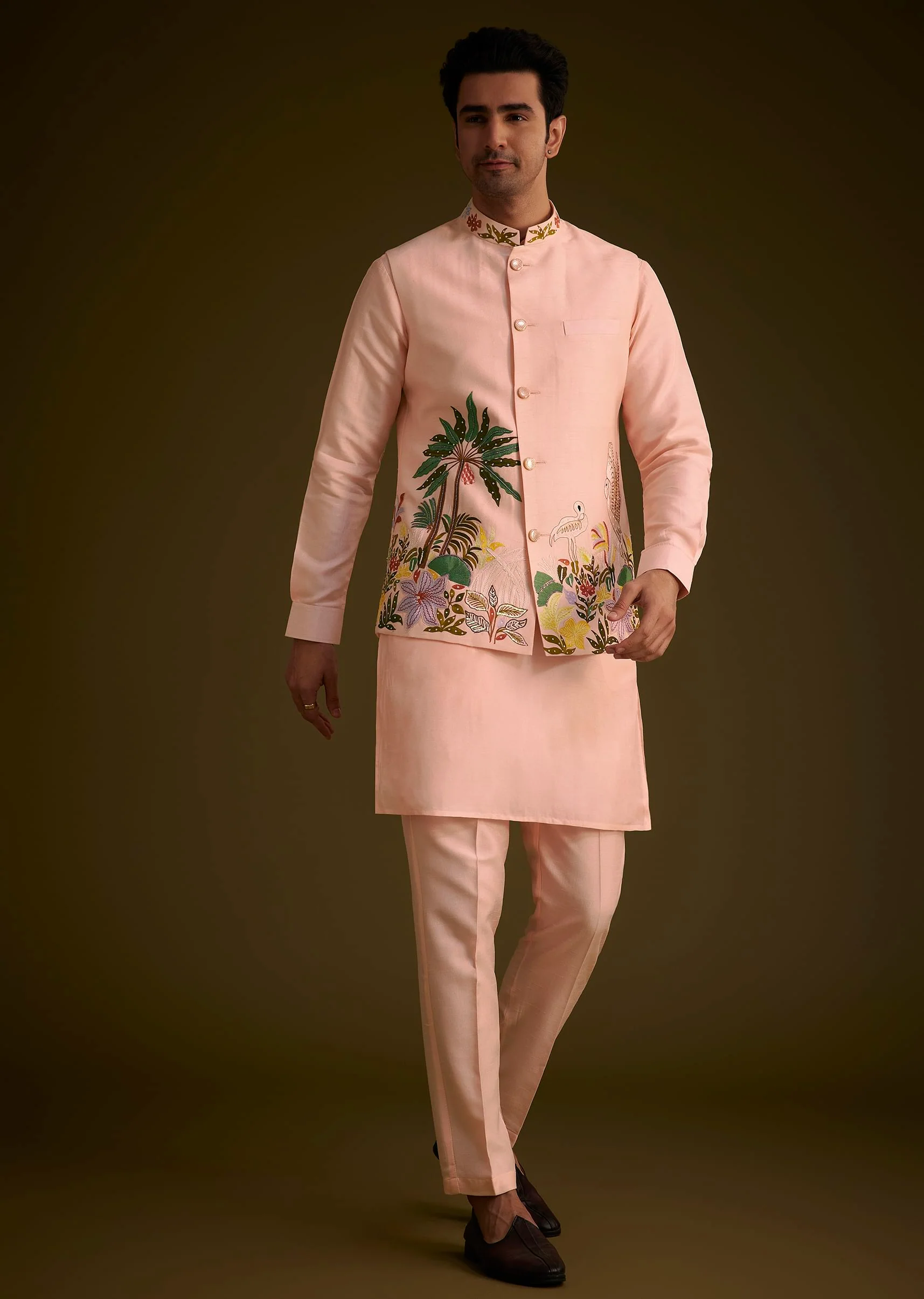 12882-baby-pink-silk-jacket-set-with-nature-themed-patch-work-1.webp Baby Pink Silk Jacket Set With Nature Themed Patch Work