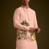 Baby Pink Silk Jacket Set With Nature Themed Patch Work