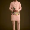 Baby Pink Silk Jacket Set With Nature Themed Patch Work