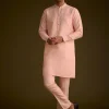 Baby Pink Silk Jacket Set With Nature Themed Patch Work