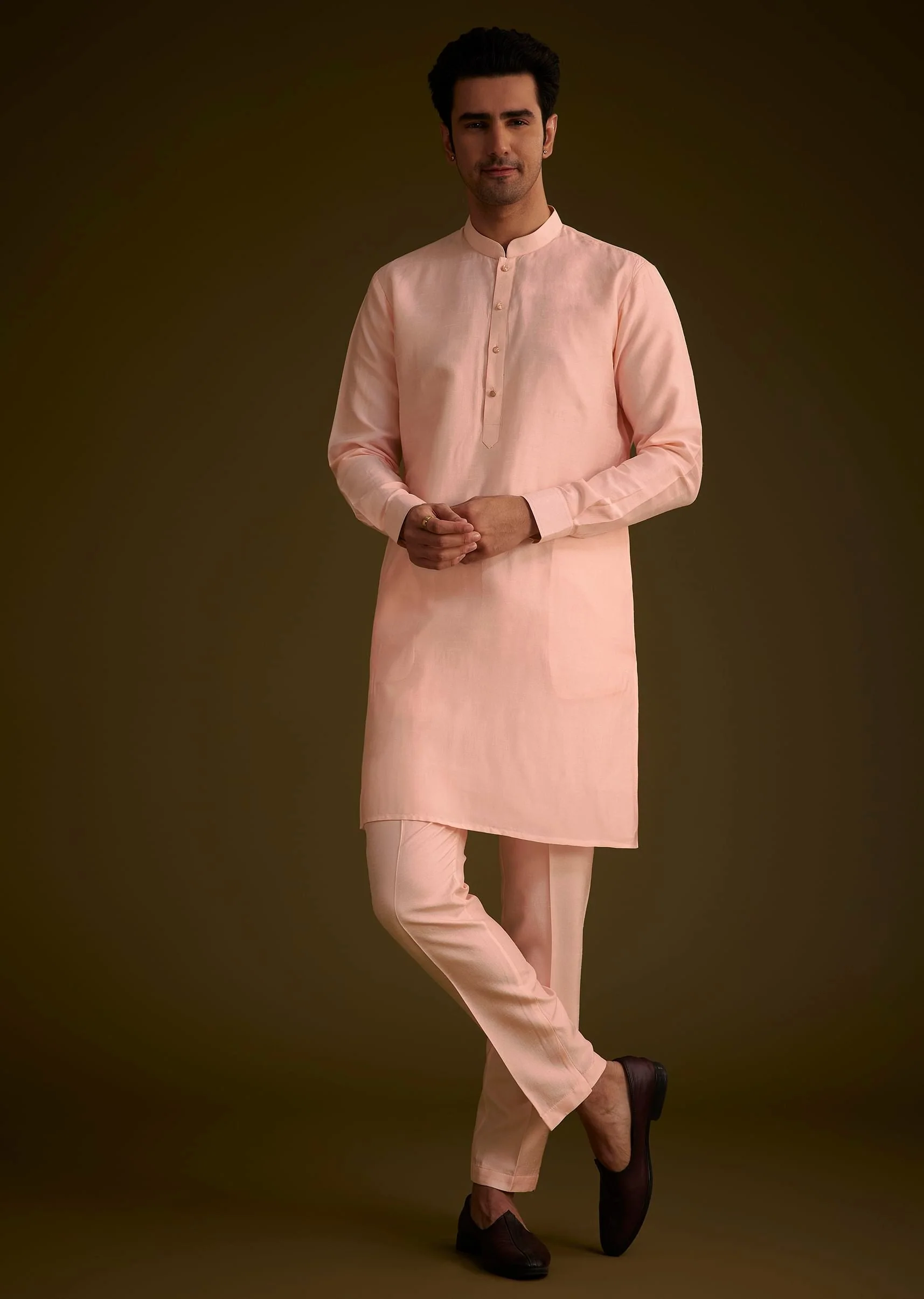 Baby Pink Silk Jacket Set With Nature Themed Patch Work
