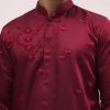 Maroon Bud Embroidered Silk Kurta Set For Men