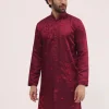 Maroon Bud Embroidered Silk Kurta Set For Men