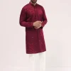Maroon Bud Embroidered Silk Kurta Set For Men