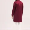 Maroon Bud Embroidered Silk Kurta Set For Men
