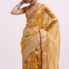 Mustard Yellow Zari Woven Chanderi Saree With Unstitched Blouse