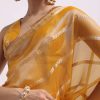 Mustard Yellow Zari Woven Chanderi Saree With Unstitched Blouse