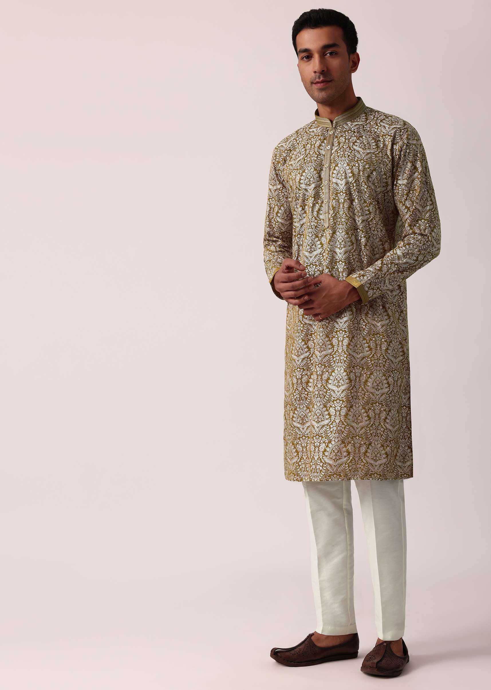 12900-radiant-yellow-silk-kurta-set-for-men-1.jpg Radiant Yellow Silk Kurta Set For Men