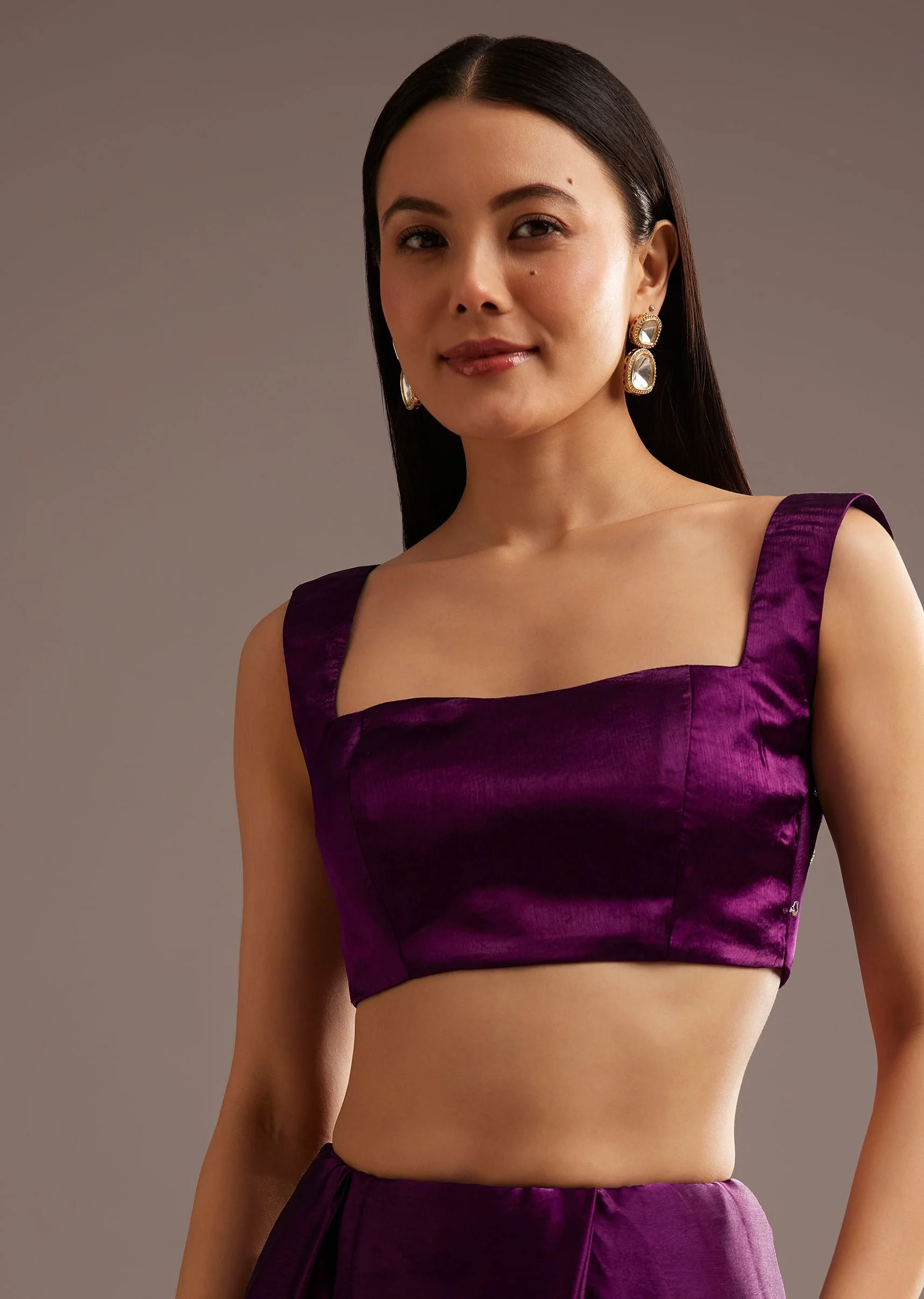 Chinon Satin Saree With Cutdana And Mirror Embellishment